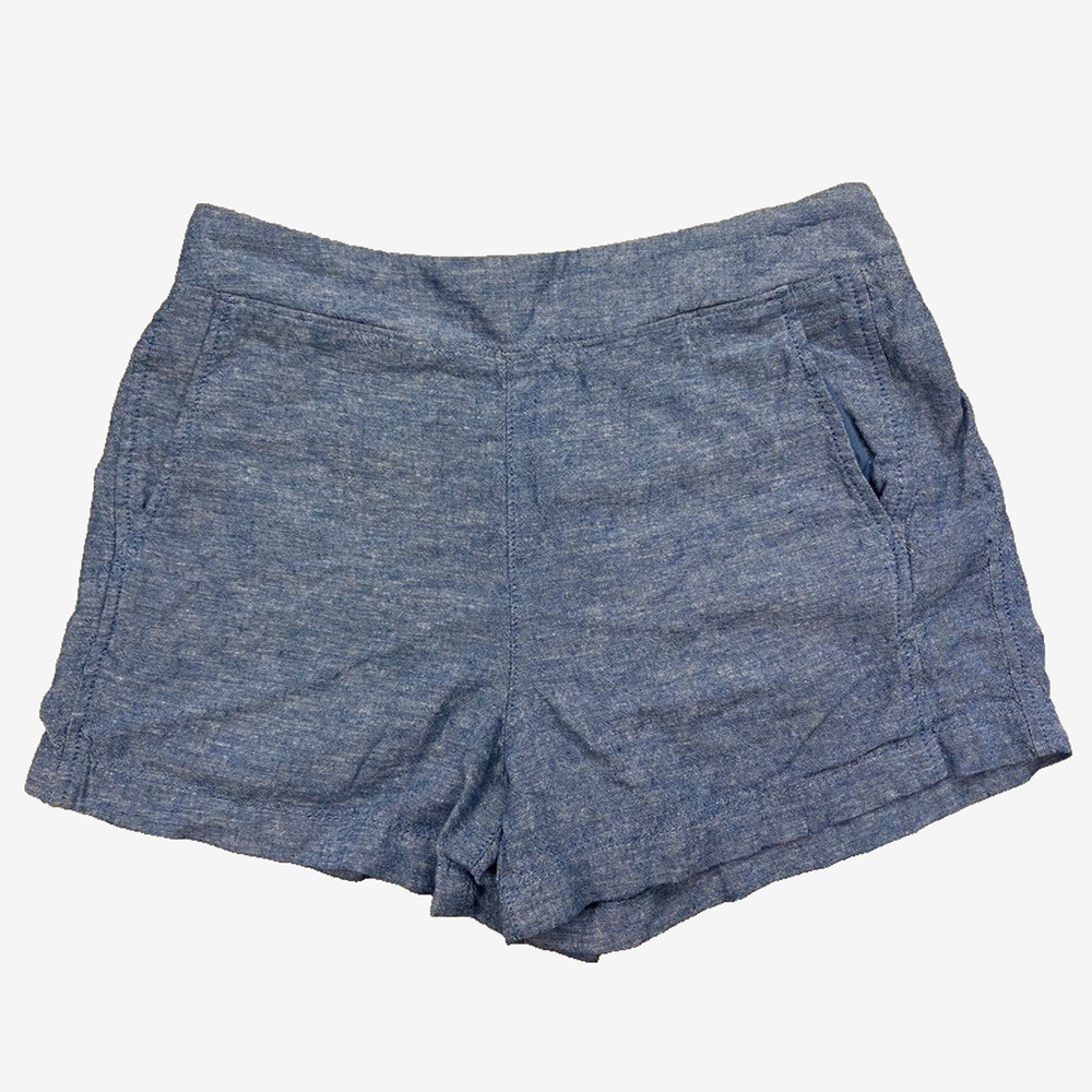 GAP Womens Chambray Linen Blend Shorts Blue Medium Pull-On High Rise Pockets 30"